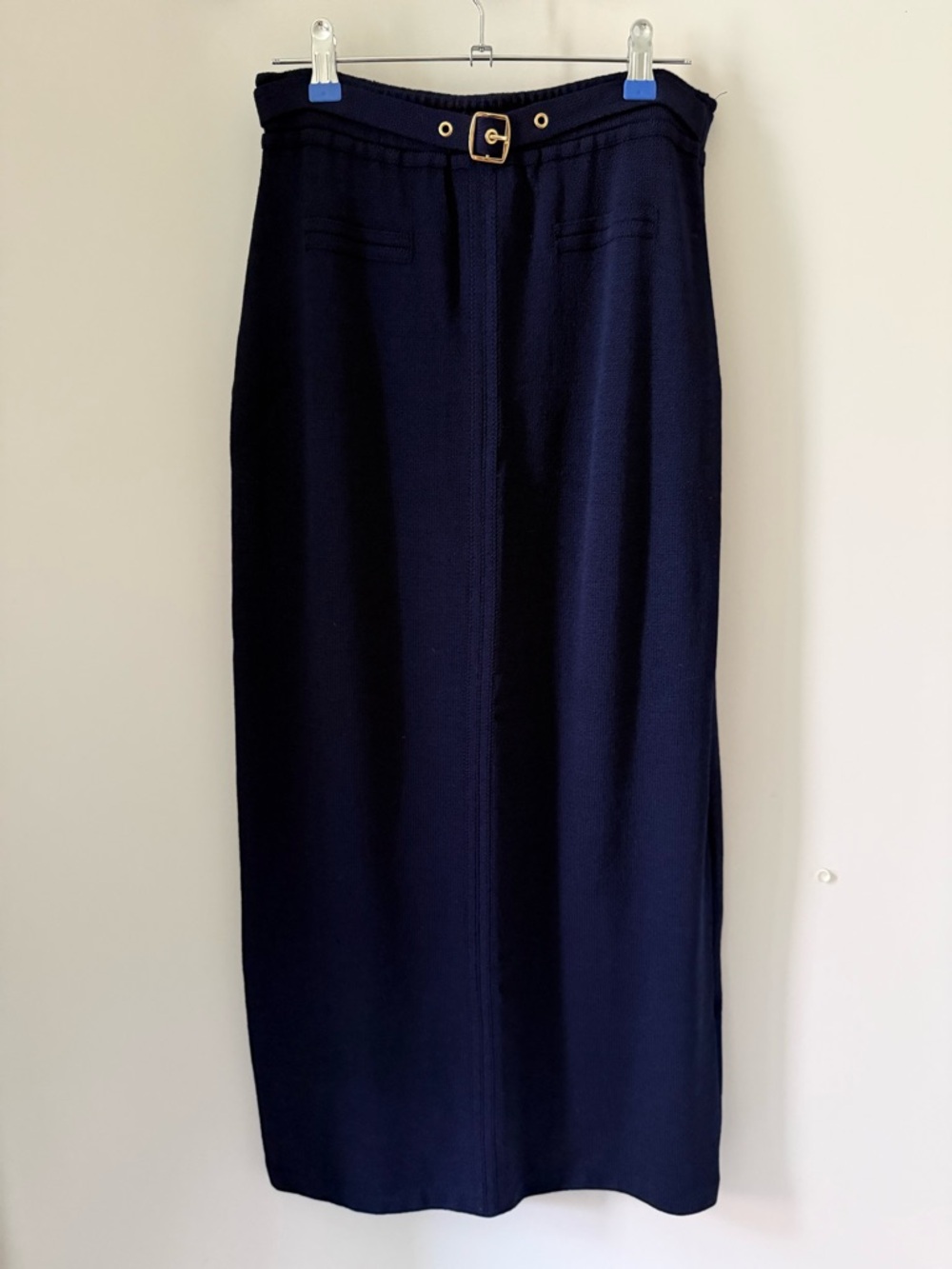 St. John Sport Navy Belted Woven Maxi Skirt